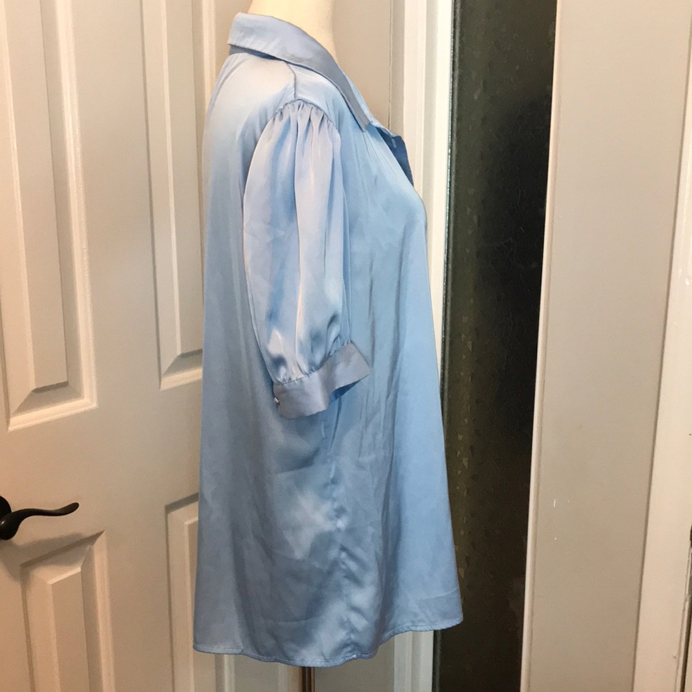 NWOT~ Puff Sleeve Baby Blue Satin Button-Up Blouse - Picture 3 of 7